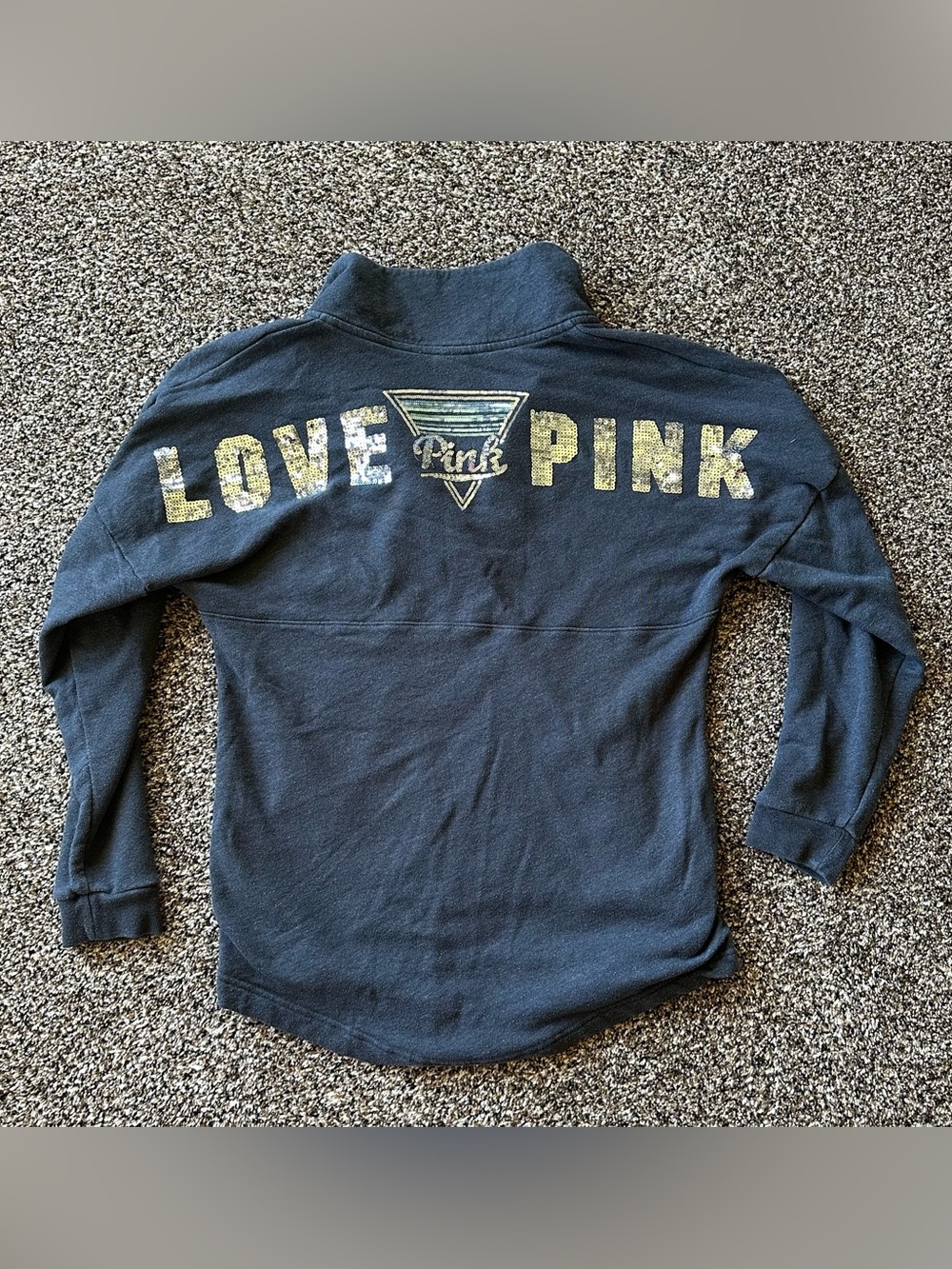 PINK Victoria’s Secret Quarter Zip Sweatshirt Size Medium Grey Sequin